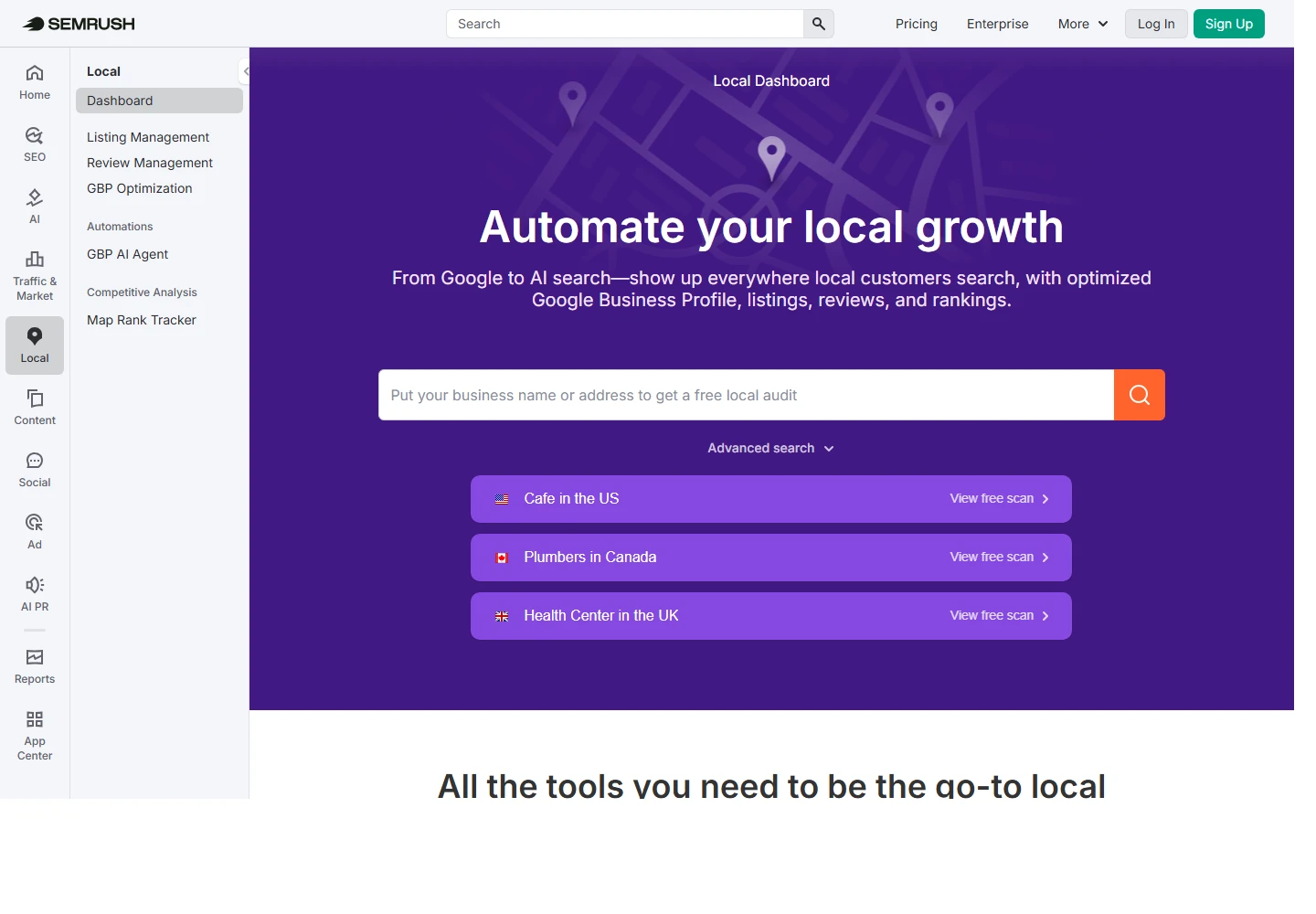 Semrush landing page