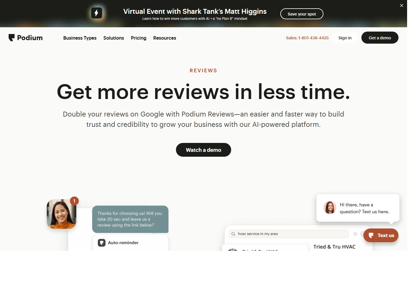Podium landing page