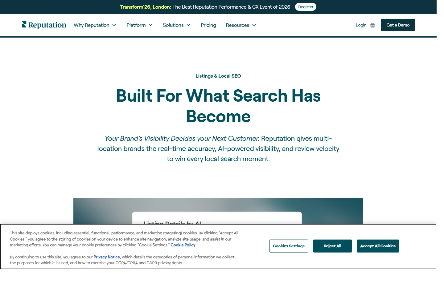Reputation landing page