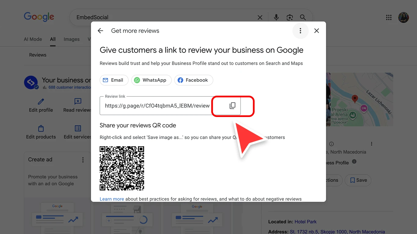 Copying the Google review form link from the native Google Business Profile dashboard