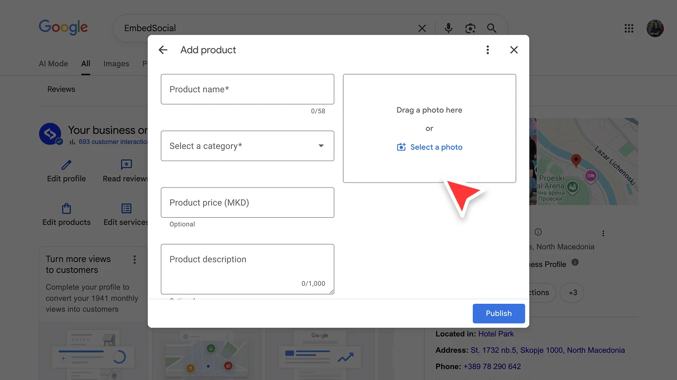 Adding a product to a Google Business Profile from the native dashboard