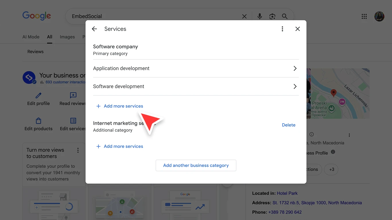 Adding services and a service category to a Google Business Profile from the native dashboard