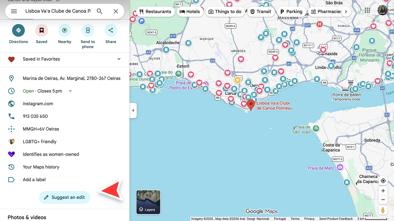 Google Business Profile Suggest an edit flow on Google Search