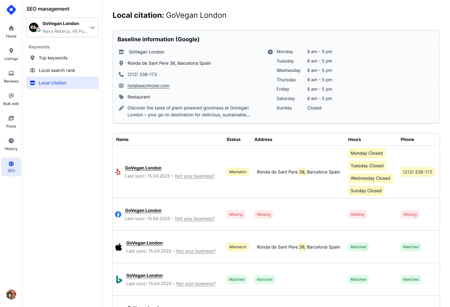 Localith local citations management workflow