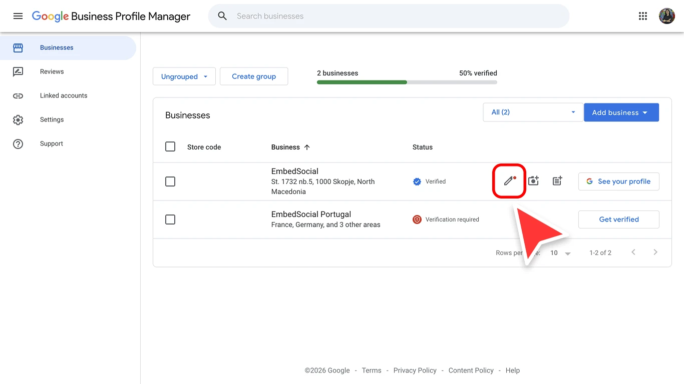 Google Business Profile Manager business list used before bulk edits