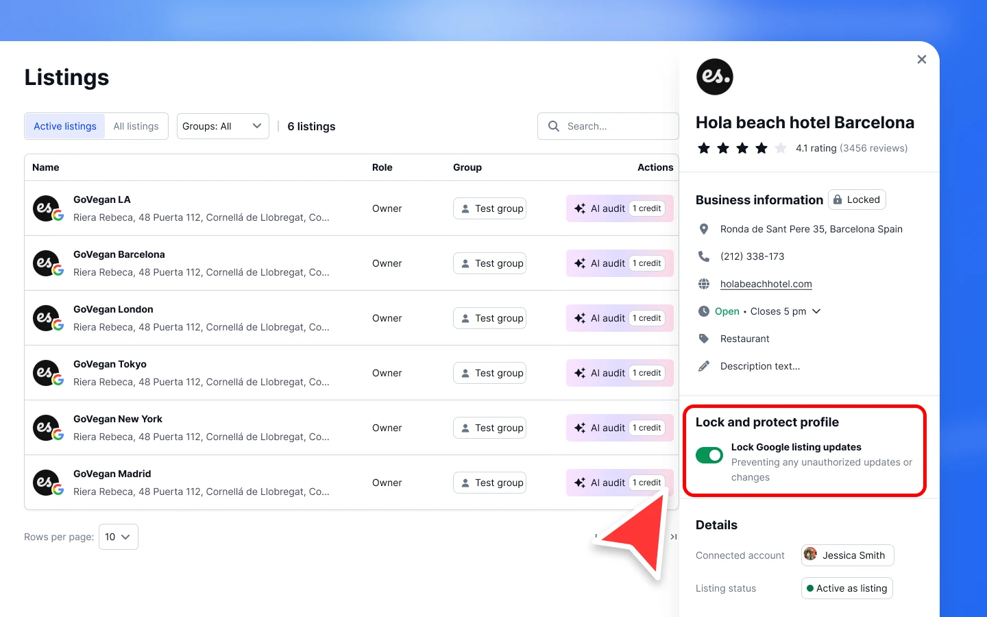 Localith Lock and protect profile panel inside the Listings detail view