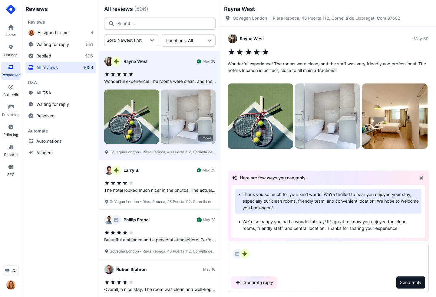 Separador de respostas do agente de resposta por IA do Localith