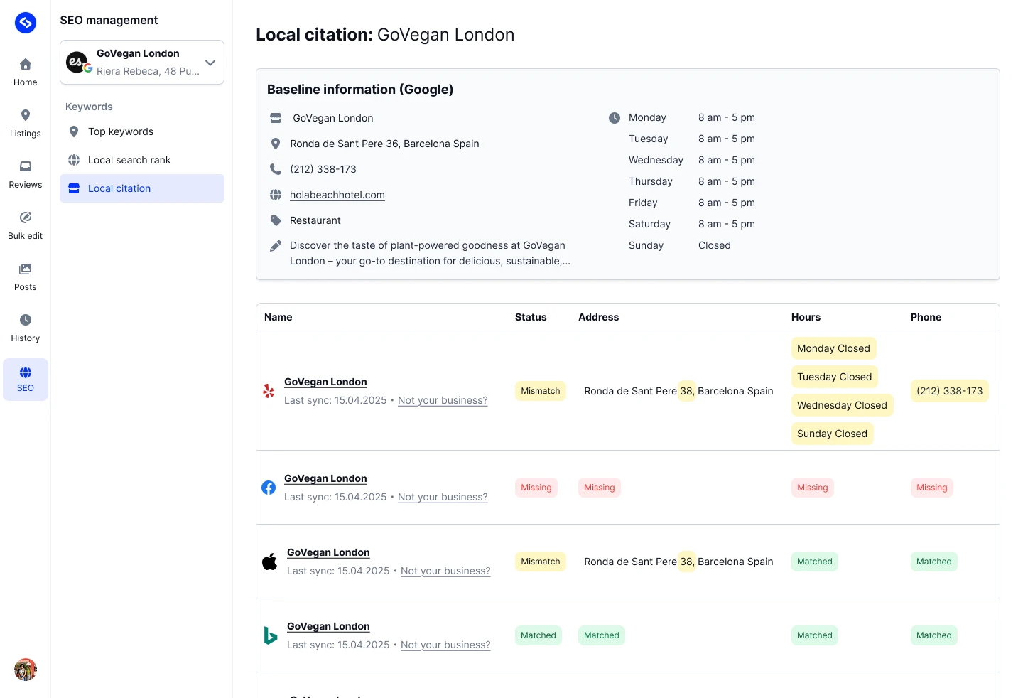 Tabela de comparação de citações com estados de Divergência e Não encontrado
