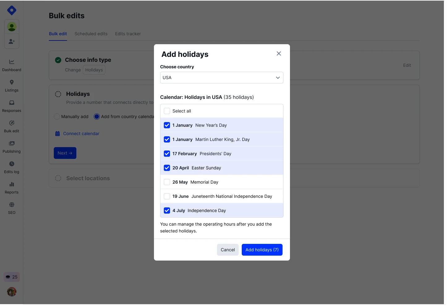 Scheduled hours workflow with calendar-based future date selector