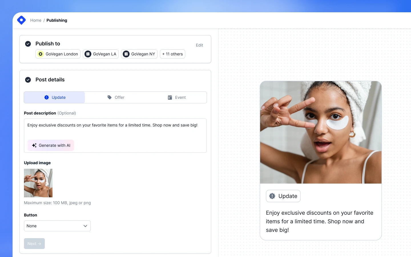 Create Google Business Profile post with Localith post composer